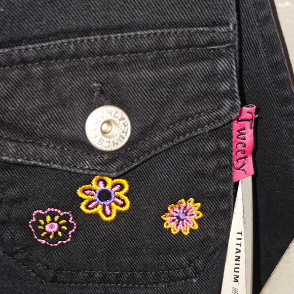 Vintage 2001 Tweety Black Wide Leg Overalls Year 2001 Embroidered Detail Large - Picture 4 of 16